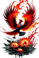 fiery phoenix flying emerging from lotus flowers tattoo design idea