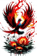 fiery phoenix flying emerging from lotus flowers tattoo design idea