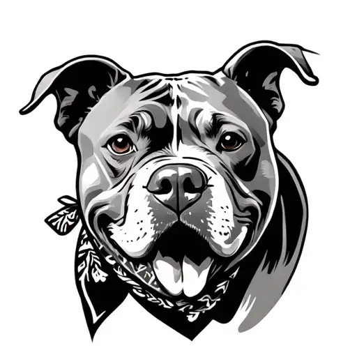 happy pitbull wearing bandana around his neck tattoo design idea