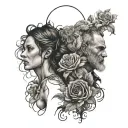 A symbolic representation of a father's strength and love for his daughters in a blackwork style tattoo tattoo design idea