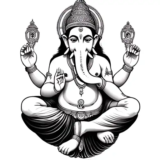 shri swami samarth and ganpati mix outline outer body little lines tattoo design idea