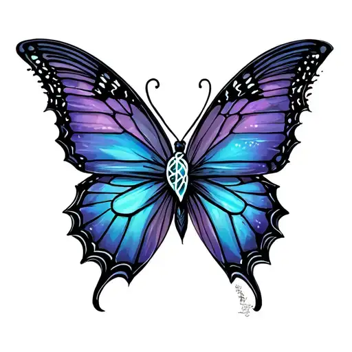 Butterfly with witch knot and symbol protection tattoo design idea