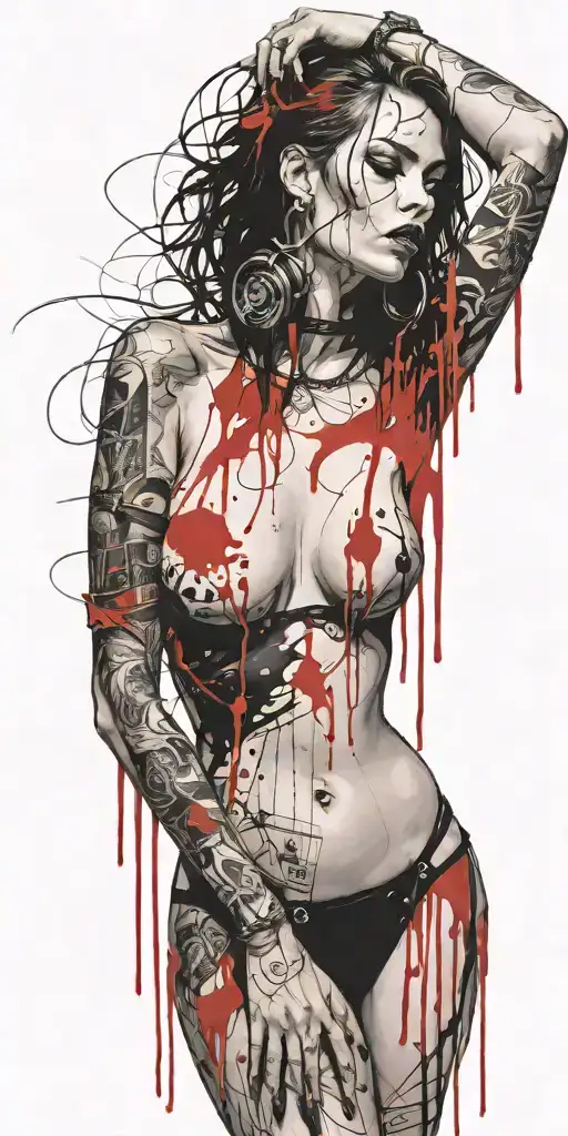 darkly alluring full nude goth girl rocking out tattoo design idea