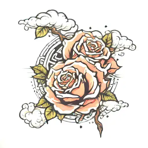 clouds roses rip brother  tattoo design idea