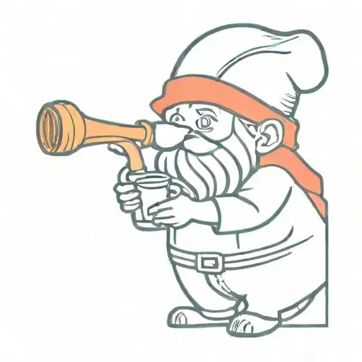 garden gnome with red hat and blue shirt drinking in tabern tattoo design idea