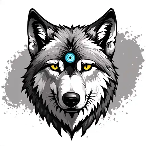 wolf head with 3rd eye  tattoo design idea