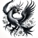 Phoenix, Dragon, Cherry Flower, Carp Koi Fish tattoo design idea