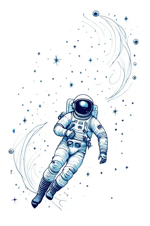 astronaut surrounded in neubules galaxy filled tattoo design idea