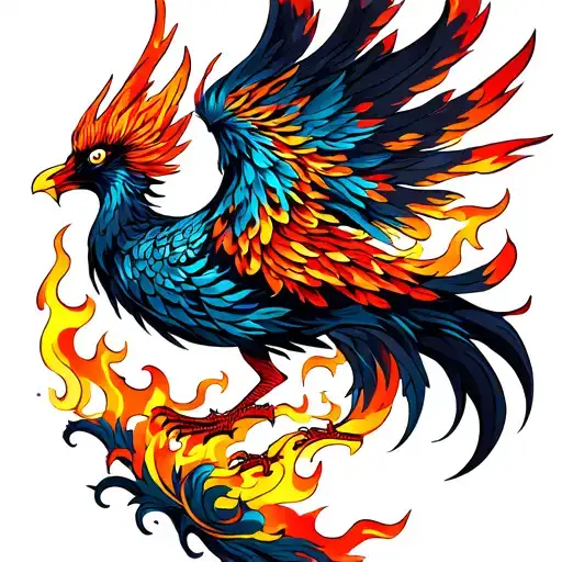 Alebrije Phoenix rising from flames tattoo design idea