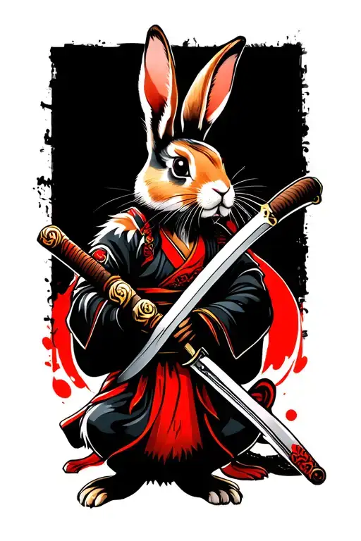 rabbit holding katana stabbed tattoo design idea