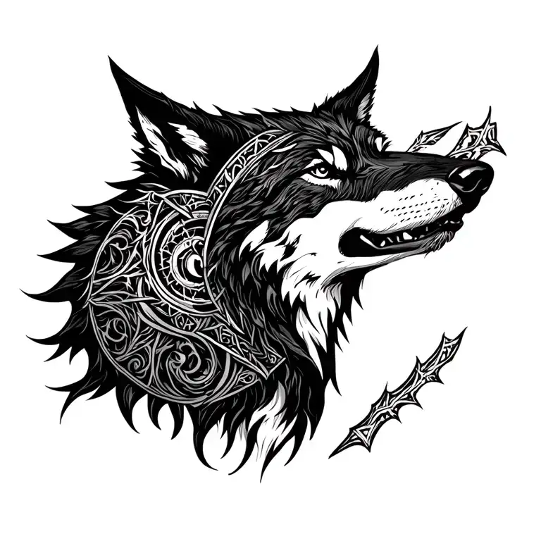 helm of awe + wolf tattoo design idea