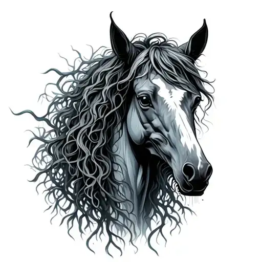 kelpie decaying horse with seaweed and kelp as hair tattoo design idea