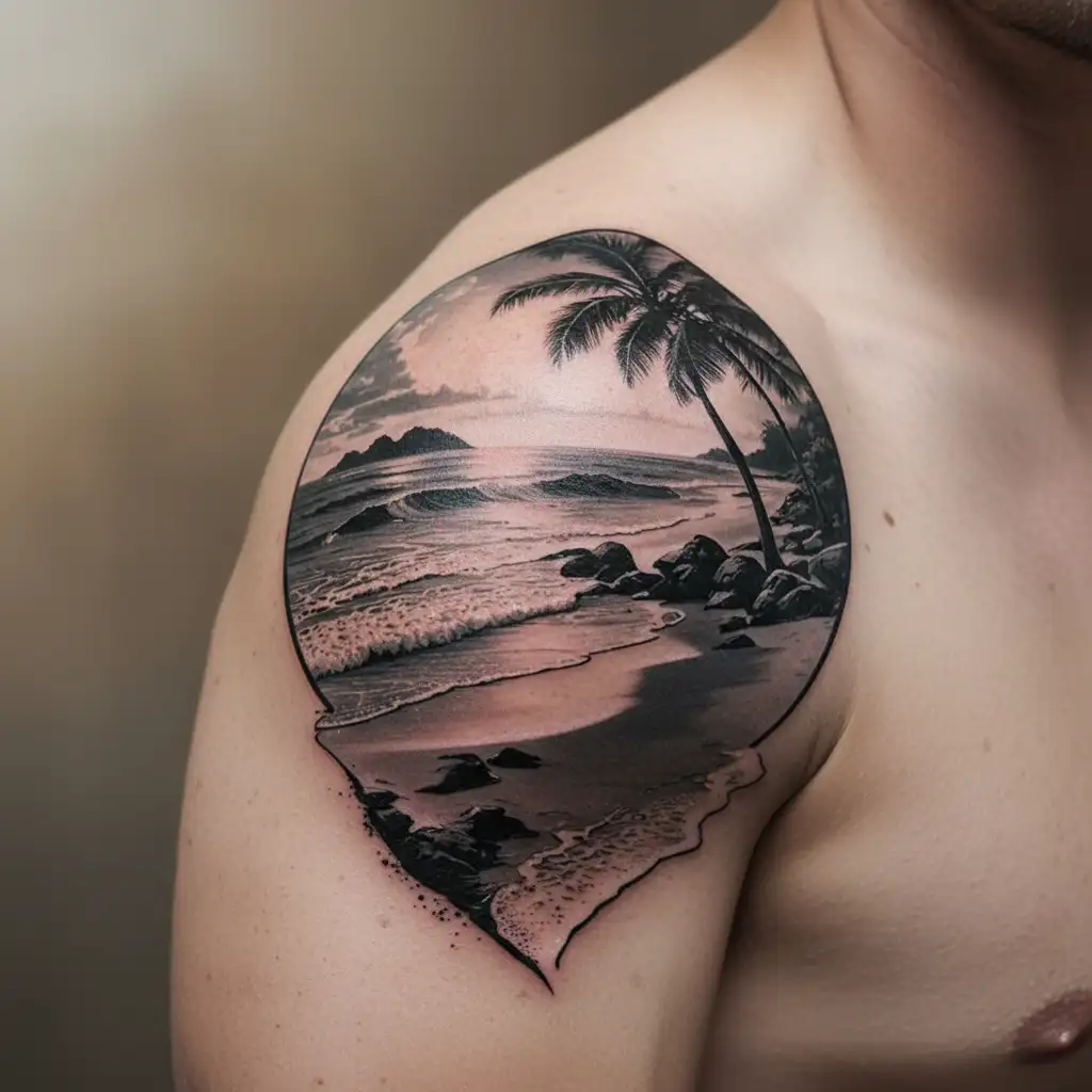 costa rica beach with sea tattoo design idea