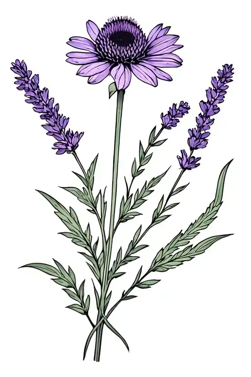 lavendar, echinacea and grass tattoo design idea