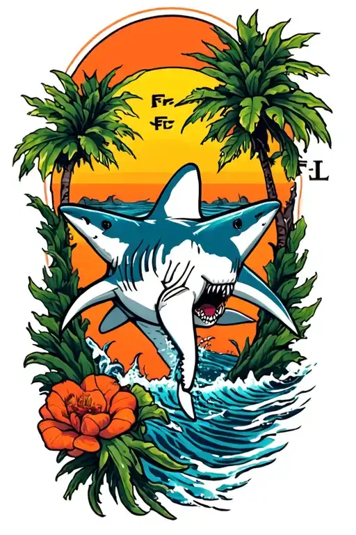 "FL" shark jumping tattoo design idea
