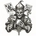 jester holding a mask with cards in his hand  tattoo design idea