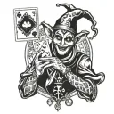 jester holding a mask with cards in his hand  tattoo design idea