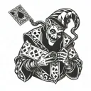 jester holding a mask with cards in his hand  tattoo design idea