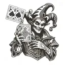 jester holding a mask with cards in his hand  tattoo design idea
