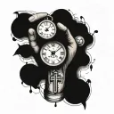hand, clock, cross, broken heart tattoo design idea