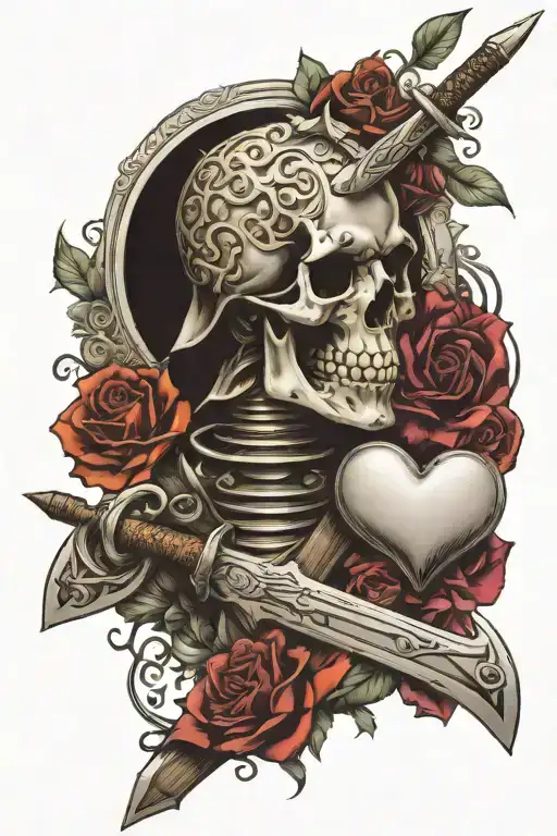 nosce te ipsum with sword and heart and mind tattoo design idea