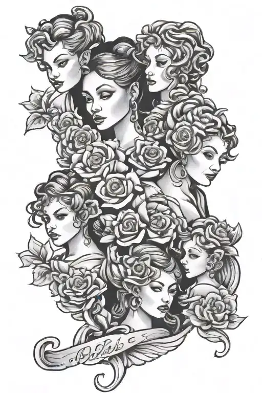 matching tattoo for 5 people, a mother, 3 sons and a daughter tattoo design idea