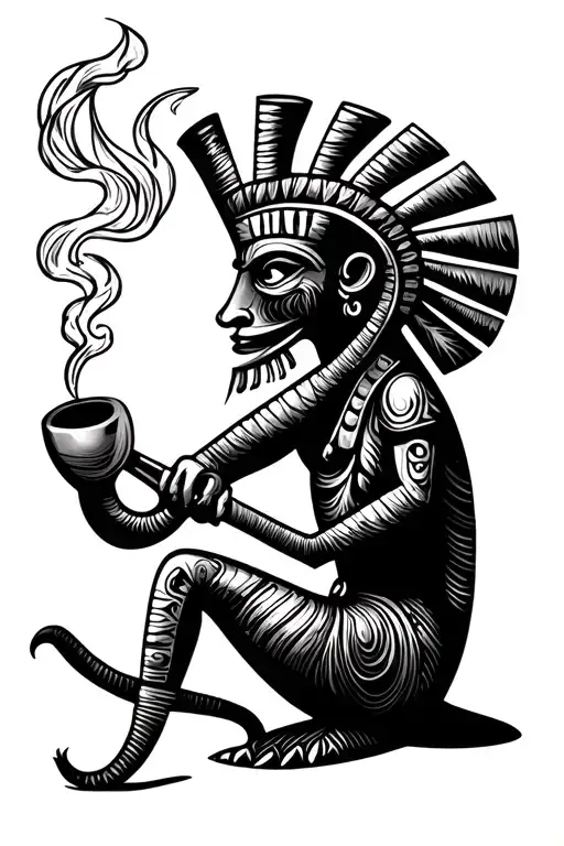 kokopelli smoking a long piece pipe tattoo design idea