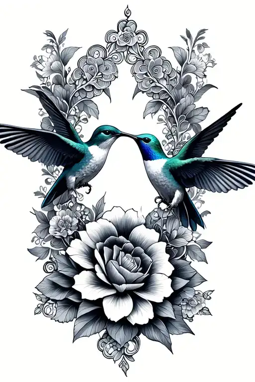floral lace with two hummingbirds tattoo design idea
