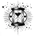 Broken Hourglass with hearts istead of sand falling with unique astrological elements tattoo design idea