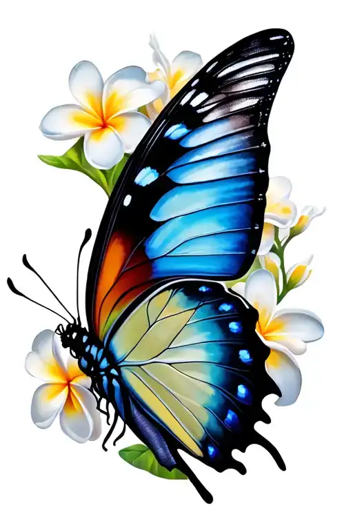 frangipani butterfly emerging tattoo design idea