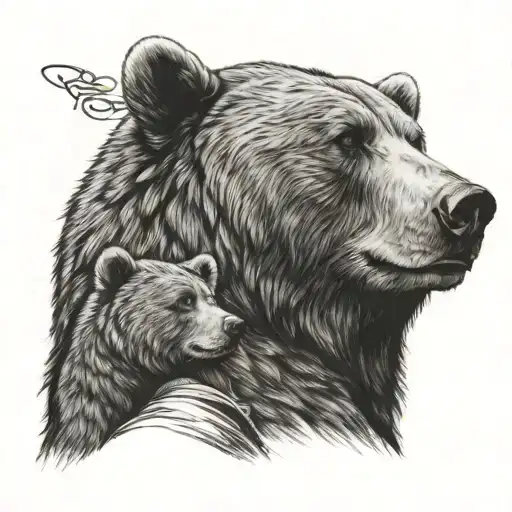 father bear and little bear head profile holding tattoo design idea