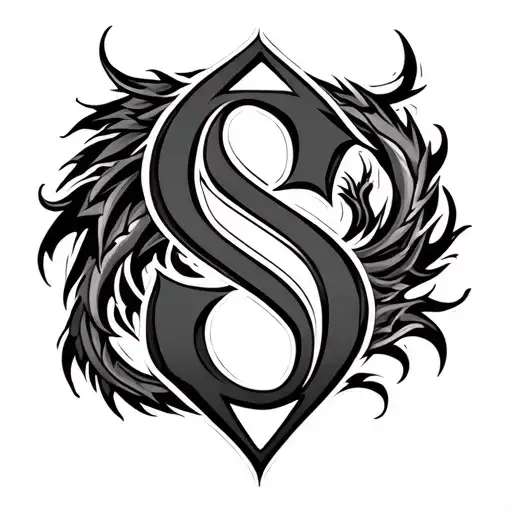 Create a tribal tattoo design incorporating three 'S' letters, seamlessly intertwined with a dragon motif. The design sh tattoo design idea