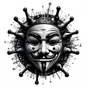 anonymous mask with infected computer and code around tattoo design idea