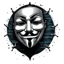 anonymous mask with infected computer and code around tattoo design idea