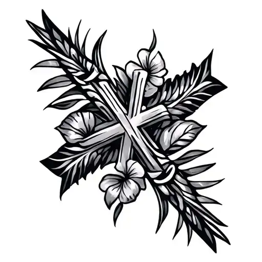 cross and hawaiian tribal patterns tattoo design idea