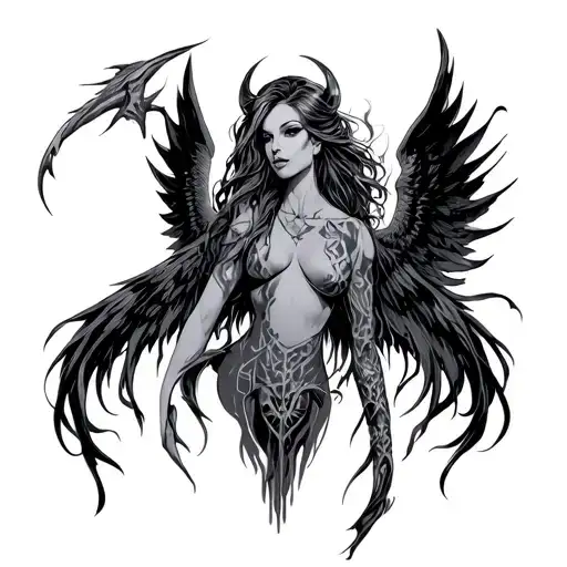 mid evil witchblade angel tattoo design idea