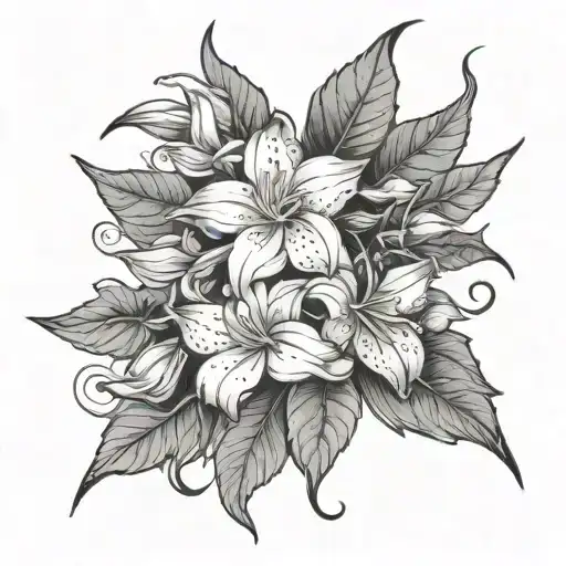 jasmine, lily & ivy leaves tattoo design idea