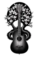 pooh bear guitar trees blossoms tattoo design idea