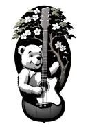 pooh bear guitar trees blossoms tattoo design idea