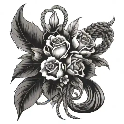 birth flower October, January, May bouquet tied together with rope tattoo design idea