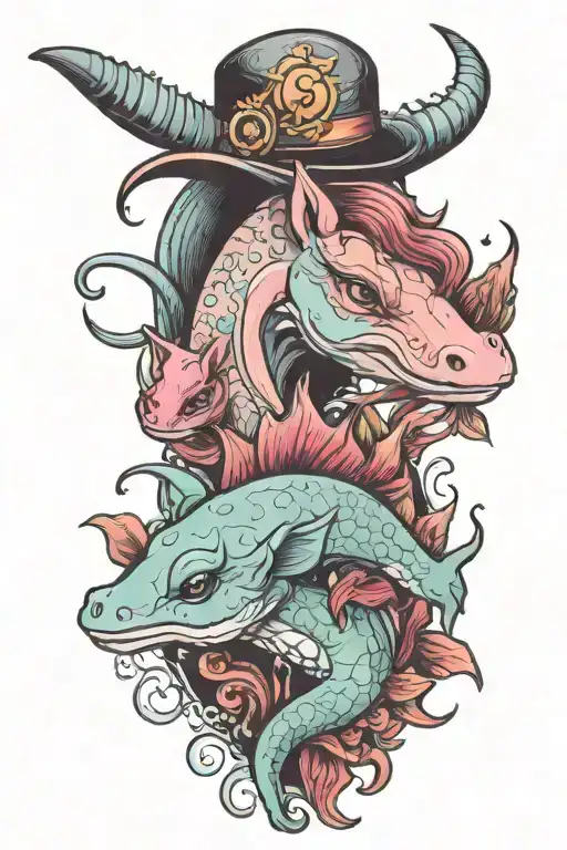 Axolotl and pony tattoo design idea