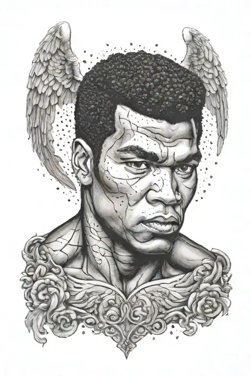 Muhammed Ali guardian angel tattoo design idea