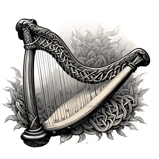 Irish Harp Traditional woven with Knots, having EIRE somewhere on it. tattoo design idea