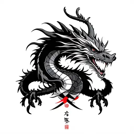 Japanese traditional dragon and grim reaper tattoo design idea