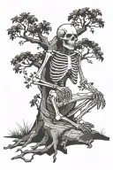 skeleton sat under a tree in a low poly style tattoo design idea