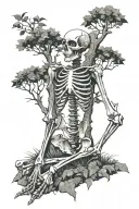 skeleton sat under a tree in a low poly style tattoo design idea