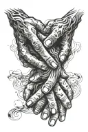 Smoke, hands facing each other, wavy sharp lines going tattoo design idea