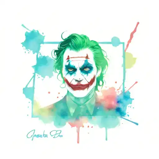 Create a Joker tattoo from the movie 2024 with an abstract, stylized design using paint splashes and shapes tattoo design idea