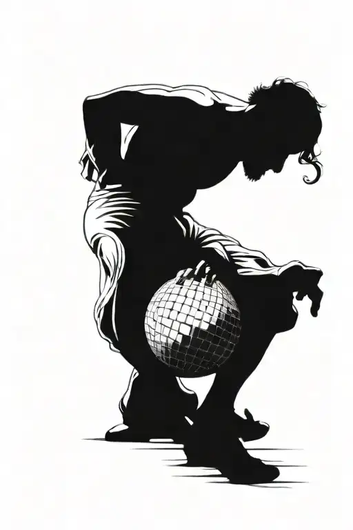 Sisyphus dressed as The Dare pushing a disco ball tattoo design idea