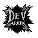 A powerful black-and-grey tattoo design for the name "Dev Arjun". The word "DEV" is represented as a vertical arrow poin tattoo design idea